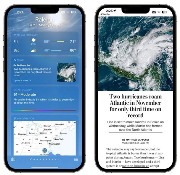 剑阁苹果14维修分享iPhone 14手机如何看天气时顺带看新闻 