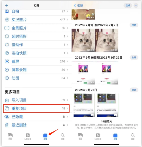 剑阁苹果手机维修分享iOS 16 中相册重复项目功能使用方法 