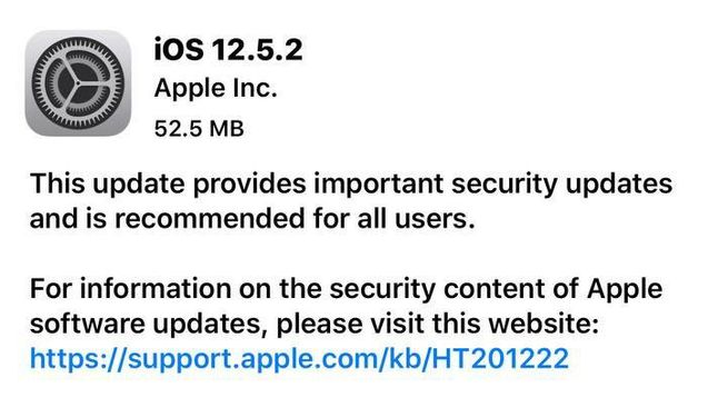 剑阁苹果手机维修分享iOS12.5.2发布，建议所有老苹果用户安装 